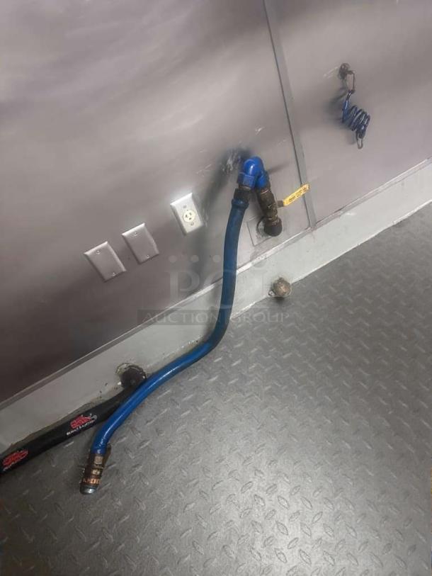 Prime condition commercial gas connector hoses, blue, inspected, ready for use. Includes fittings and safety tags.