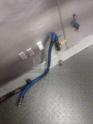 Prime condition commercial gas connector hoses, blue, inspected, ready for use. Includes fittings and safety tags.