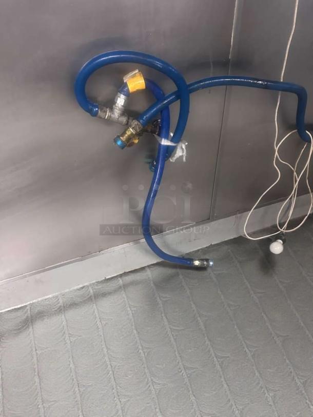 Blue commercial gas connector hoses, fully inspected, in prime condition, ready for use. Includes visible fittings.