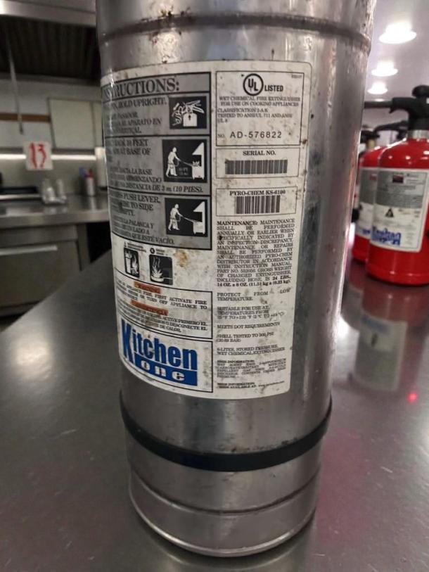 Kitchen One model AD-576822 Class K fire extinguisher in outstanding condition, UL listed, tested, and working.