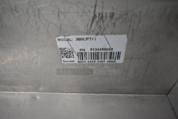 Label close-up showing model "360CPT/7i," part number "9134250002," and serial number "6270 3425 2107 2844."