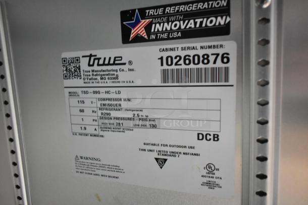 Label on True refrigeration unit, model TSD-09G-HC-LD, 115V, with specifications and serial number 10260876.