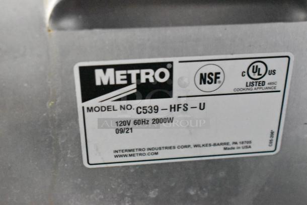 Label on Metro appliance: Model C539-HFS-U, 120V, 60Hz, 2000W, NSF and UL certified. Made in USA.