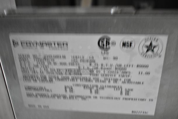 Label displaying specifications and certifications of Frymaster gas fryer, including CSA, NSF, and Star certifications.