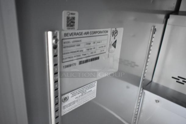Label inside a Beverage Air cooler in a Nationwide 24' food trailer. Model: UCR58AHC, with electrical and refrigerant specs.