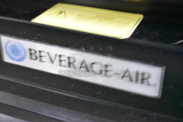 Close-up of Beverage-Air logo on commercial cooler, part of a fully equipped 24' Nationwide food trailer.