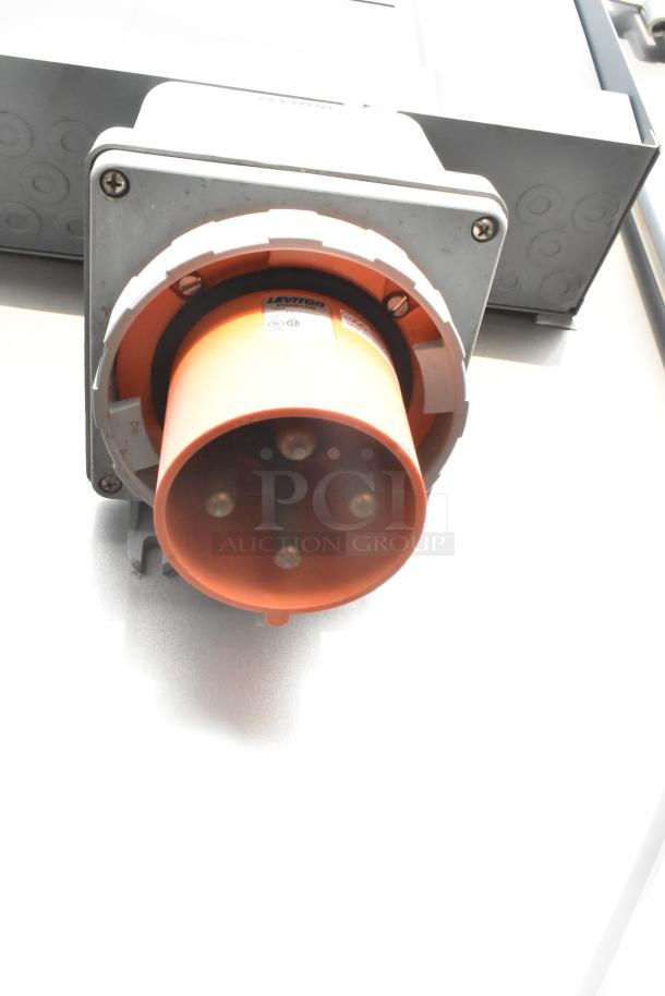 Electrical connector on Nationwide 24' trailer, featuring a Leviton plug for power. Ideal for food and beverage operations.