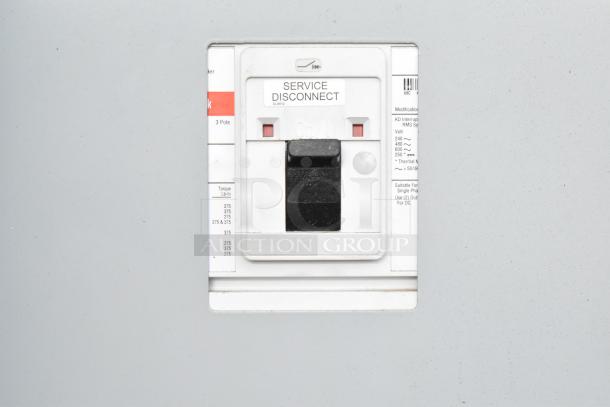 Electrical service disconnect and breaker panel on a Rock Solid Cargo 28' fast food trailer.