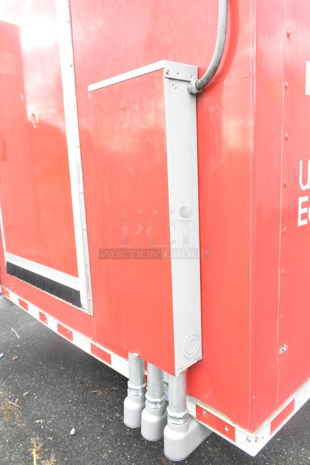 Red Rock Solid Cargo 28' fast food trailer with utility connections. Ideal for mobile kitchens, Doordash ghost kitchens.