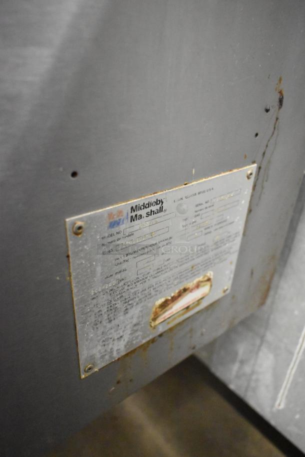 Middleby Marshall PS540G pizza oven label showing model, serial number, and 110,000 BTU specifications.