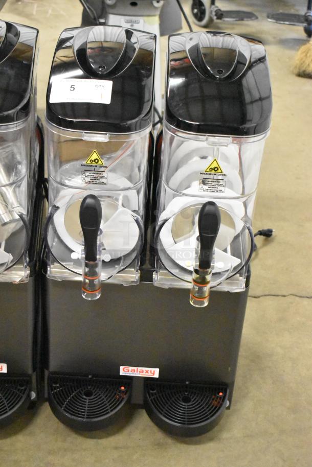 BRAND NEW Galaxy 177GSM2 double 3-gallon pourover granita machine, metal commercial countertop model. 120V, 1 phase, slight scratch and dent.