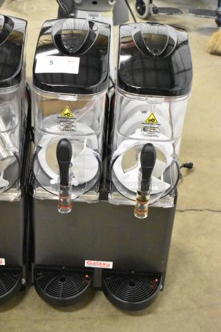 BRAND NEW Galaxy 177GSM2 double 3-gallon pourover granita machine, metal commercial countertop model. 120V, 1 phase, slight scratch and dent.