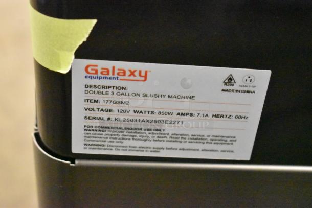 BRAND NEW Galaxy 177GSM2 2025 metal commercial countertop slushy machine, double 3-gallon, 120V, 850W, serial KL25031AX2503E2271.