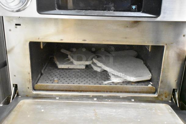 Turbochef Encore 2 stainless steel rapid cook oven, shows interior with wear. 208/240V, 1 phase, commercial countertop use.