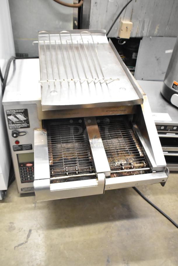 Hatco ITQ-1750-2C commercial toaster, stainless steel, dual conveyor, digital controls, 2 1/4" opening, 208V, 1 phase.