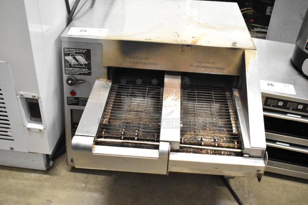 Hatco ITQ-1750-2C stainless steel dual conveyor toaster, with digital controls and 2 1/4" opening. Shows visible wear.