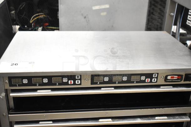 Carter Hoffmann MC212S2-2DD stainless steel heated holding cabinet, countertop model, with digital controls, 120V, 1 phase.