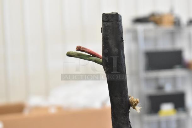 A damaged power cable with exposed wires, likely for the Biro EMG-32 meat mixer grinder. Needs repair.