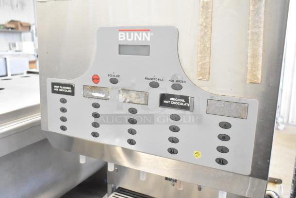 Bunn IMIX-5 stainless steel cappuccino machine with control panel on stainless steel stand. 120/208-240V, 1 Phase.