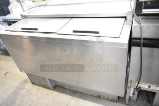 Beverage Air GF48L stainless steel back bar bottle cooler with 2 sliding lids, 115V, 1 phase, used condition.