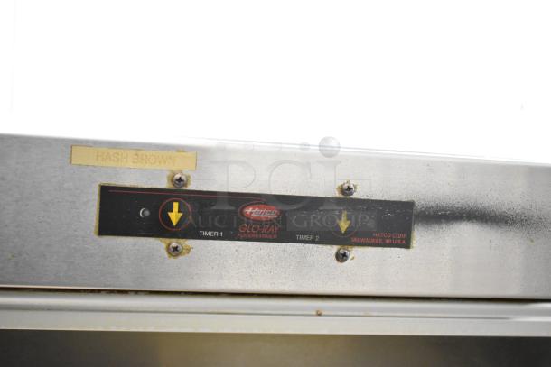 Hatco Stainless Steel Heated Holding Cabinet with control panel. Features timers, labeled "Hash Brown." 120V, 1 Phase.