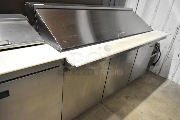 Avantco 178SSPT71MHC stainless steel commercial prep table; Mega Top, Bain Marie, commercial casters, 115V, 1-Phase.
