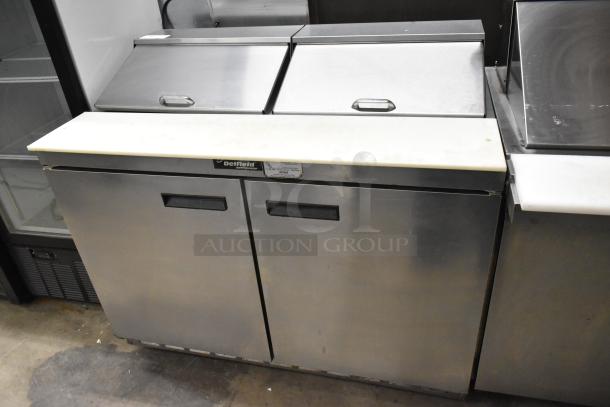 Delfield 4448N-12 stainless steel prep table, mega top, commercial casters, 115V, 1 phase, clean condition.