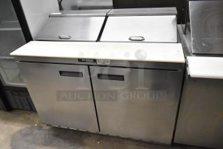 Delfield 4448N-12 stainless steel prep table, mega top, commercial casters, 115V, 1 phase, clean condition.