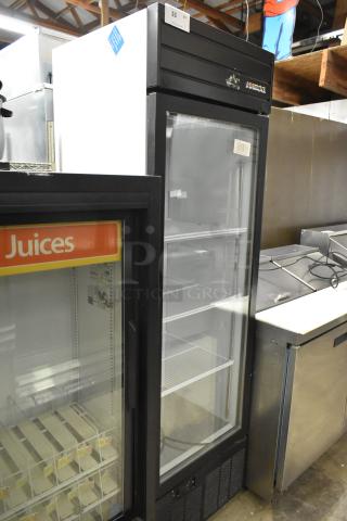 2019 Habco SE18 commercial cooler, single glass door, poly-coated racks, 115V, 1 phase, excellent condition, model SE18 label.