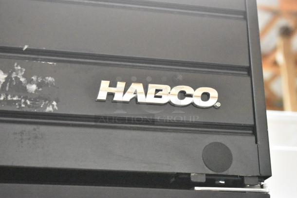 2019 Habco SE18 single door cooler, metal, poly coated racks, 115V, 1 phase, Habco logo visible on the unit.