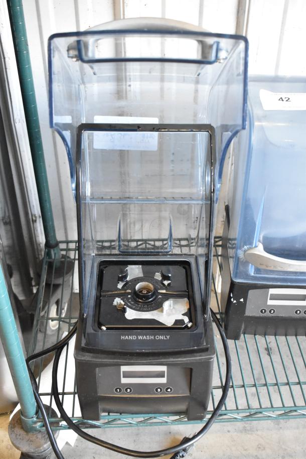 2022 Vita-Mix VM0145 metal commercial blender base with sound enclosure. Features digital controls, 120V, 1 phase. Marked "HAND WASH ONLY".