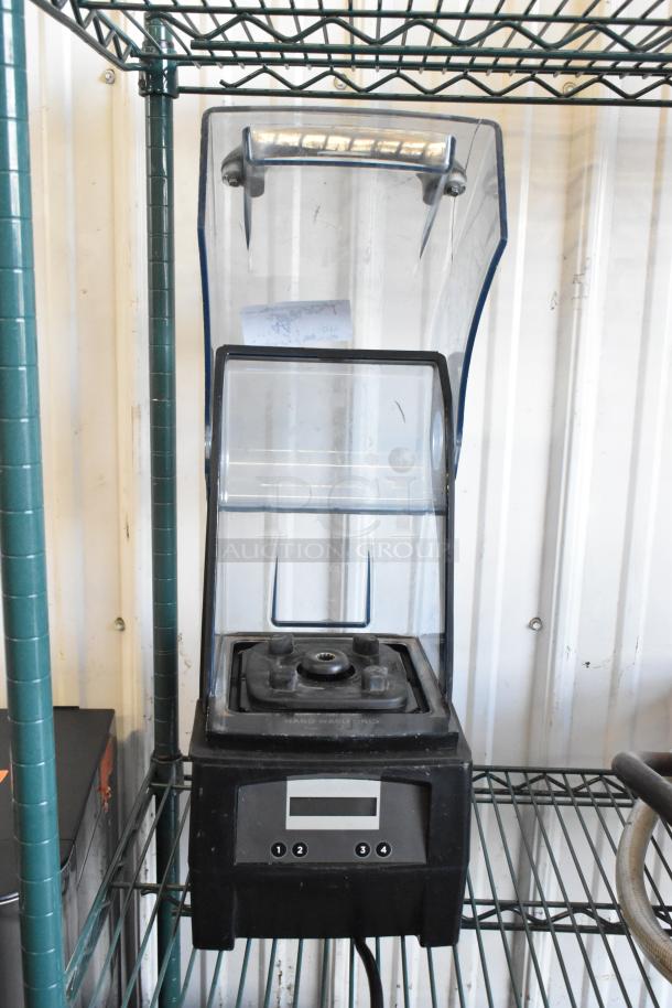 2021 Vita-Mix VM0145 The Quiet One blender base with sound enclosure, 120V, in good condition, on metal shelf.