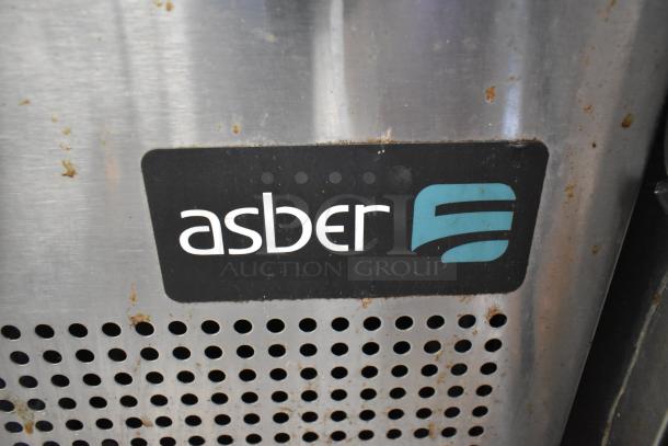 Asber APTP 46 stainless steel commercial pizza prep table with visible brand logo. 115 Volts, 1 Phase.