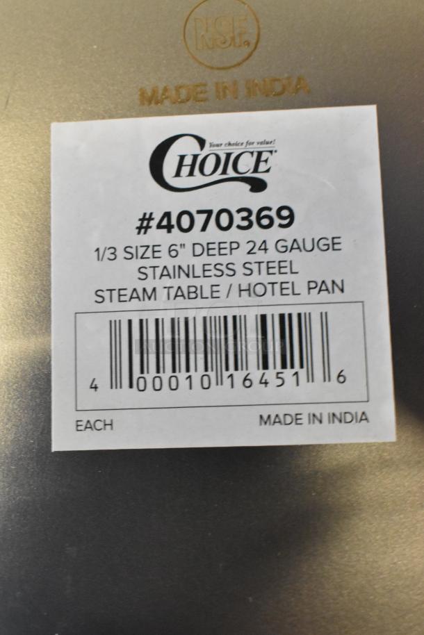 Choice stainless steel drop-in bins, scratch and dent, including 4070369 1/3x6 size. Made in India. 39 items available.