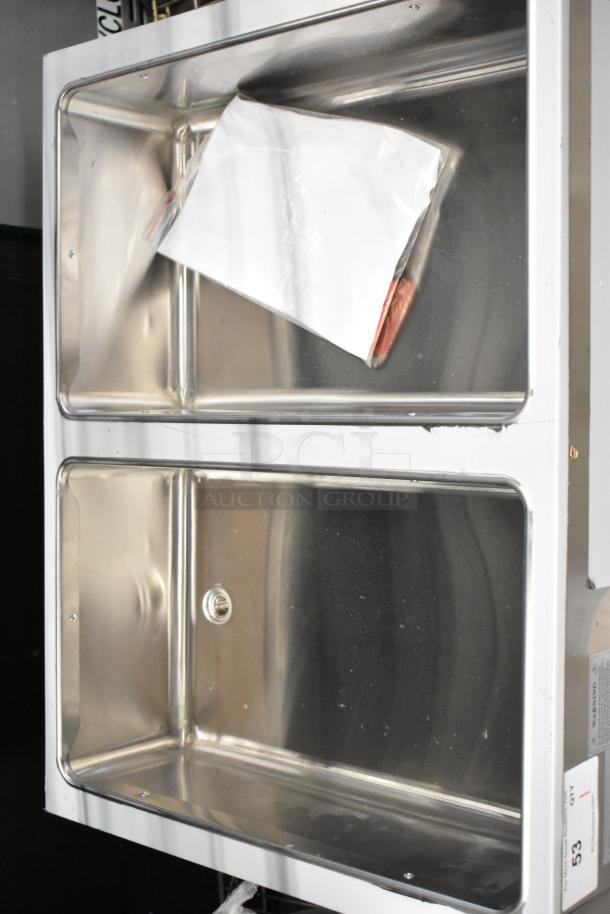 ServIt 423EST2WSPB stainless steel two pan electric steam table, brand new with minor scratches, partially enclosed base.