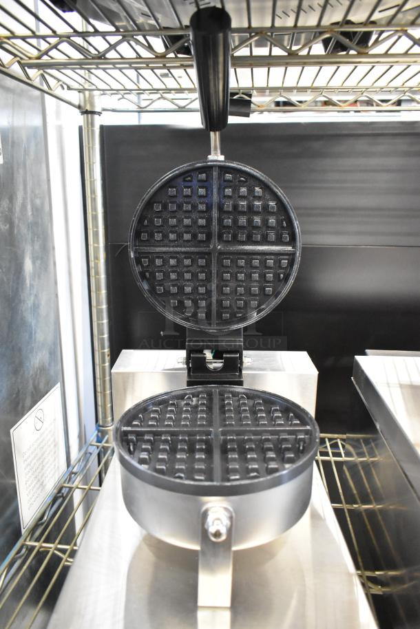 Brand new 2025 Carnival King 382WSM11 stainless steel waffle maker, non-stick, single, timer, 120V, minor scratches.