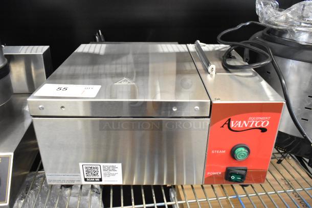 Brand new Avantco 177QS1800SS stainless steel countertop tortilla/portion steamer with minor dents. 120V, 1 phase.
