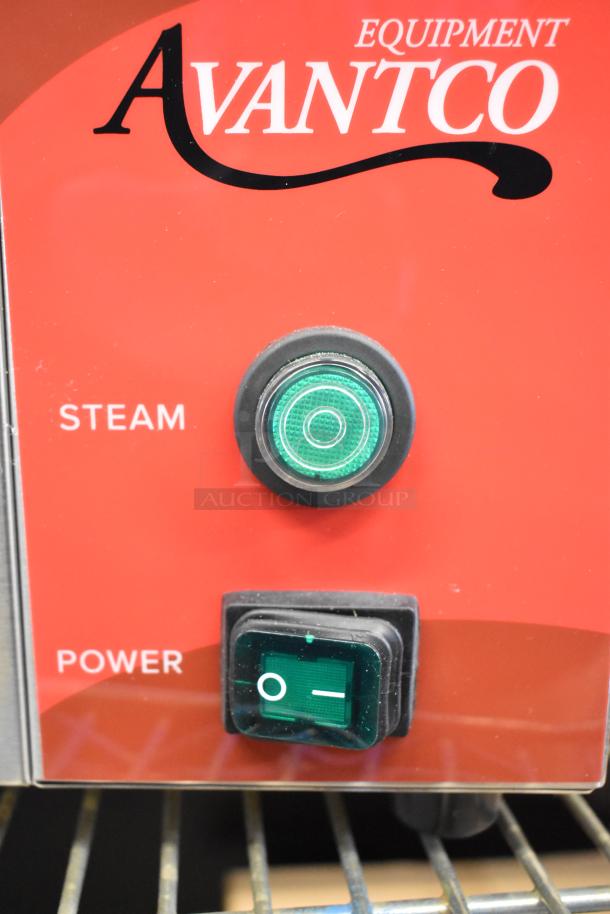 Avantco 177QS1800SS stainless steel tortilla steamer, new scratch and dent, features steam and power buttons.
