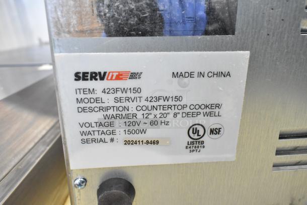 Brand new ServIt 423FW150 stainless steel electric food warmer, 12"x20", digital controls, 120V, 1500W, UL listed, NSF certified.