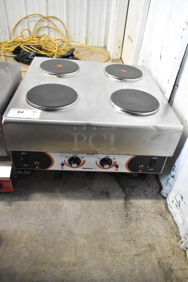 Brand new 2025 Nemco 6311-4-240 stainless steel countertop hot plate, 4 solid burners, 240V, 1 Phase, scratch and dent.