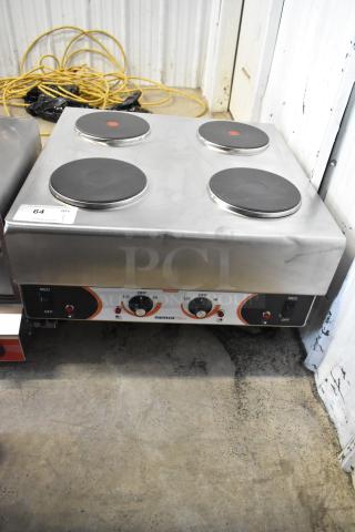 Brand new 2025 Nemco 6311-4-240 stainless steel countertop hot plate, 4 solid burners, 240V, 1 Phase, scratch and dent.