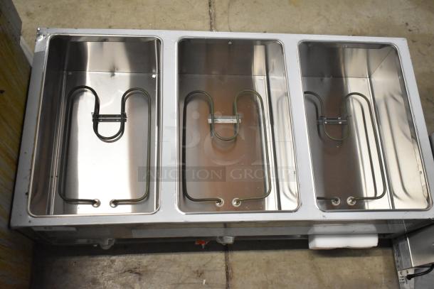 Brand new ServIt 423EST3WO stainless steel three-pan open well steam table with adjustable undershelf, 120V, 1-phase.
