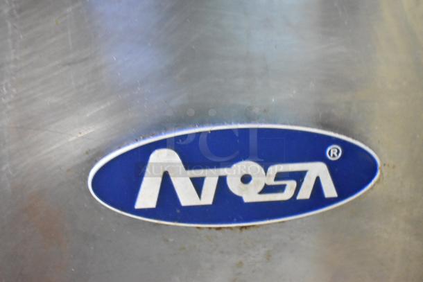 2018 Atosa MPF8202GR Stainless Steel Pizza Prep Table, durable, on commercial casters, 115V, 1 Phase, Atosa logo visible.