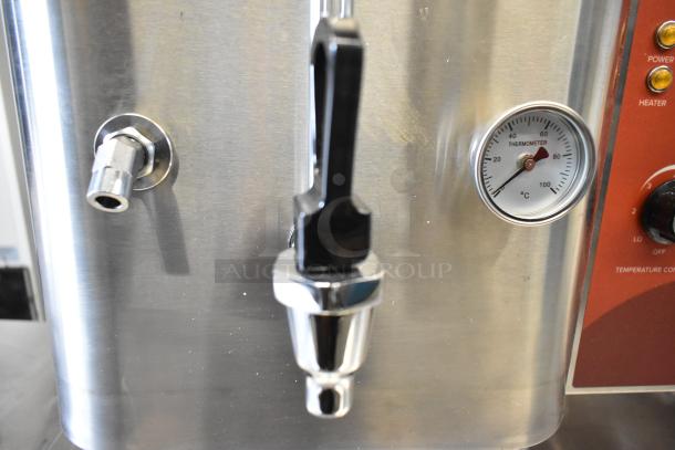 Brand new Avantco 177HWD10D stainless steel 10-gallon hot water dispenser. Features temp gauge, 208/240V, 1 phase.