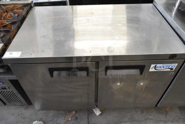 Atosa 178AU48FHC stainless steel undercounter freezer, dual doors, commercial casters, 115V, visible wear marks.