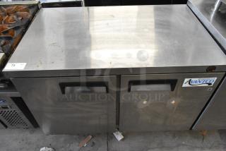 Atosa 178AU48FHC stainless steel undercounter freezer, dual doors, commercial casters, 115V, visible wear marks.