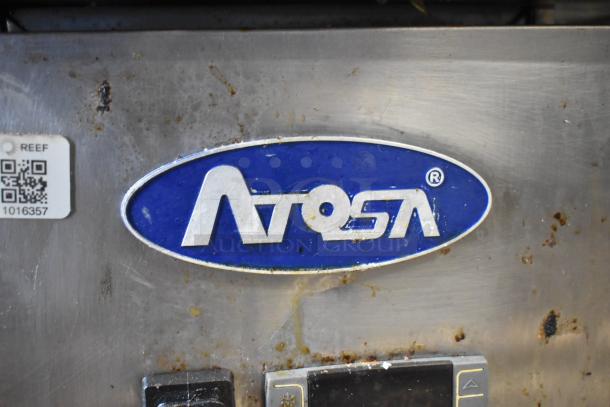 2019 Atosa MGF8452GR stainless steel 2-drawer chef base on casters, commercial use, 115 volts, 1 phase, visible wear.