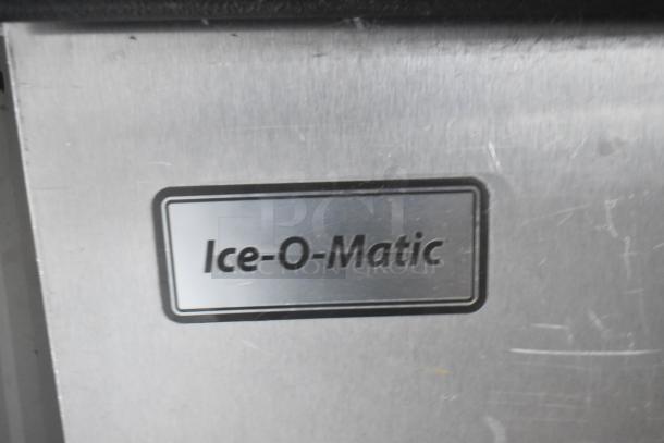 2019 Ice-O-Matic B110PS stainless steel ice storage bin, 854 lb capacity, features Ice-O-Matic logo, reinforced build.