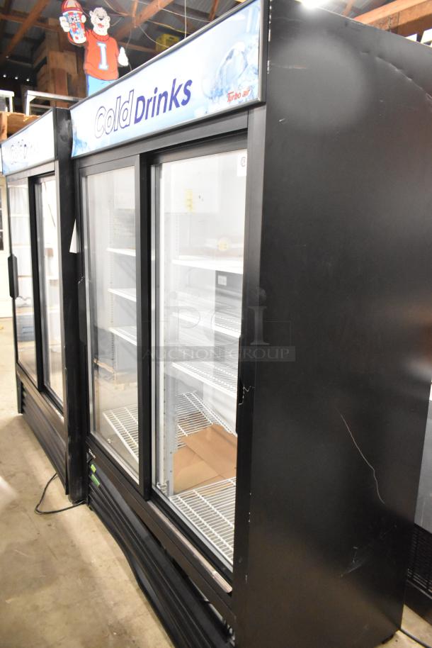 Turbo Air TGM-48RB-N 2-door reach-in cooler merchandiser, poly coated racks, 115V 1 phase, signs of wear.