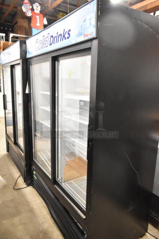 Turbo Air TGM-48RB-N 2-door reach-in cooler merchandiser, poly coated racks, 115V 1 phase, signs of wear.